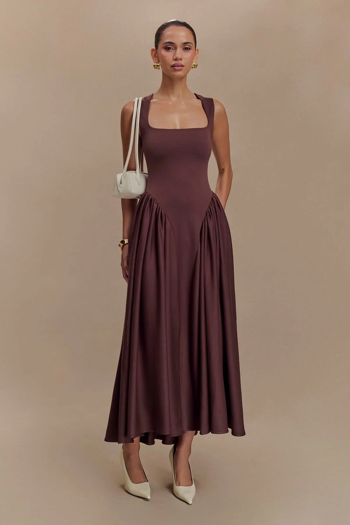 Vestito midi della linea Serena - Marrone cacao