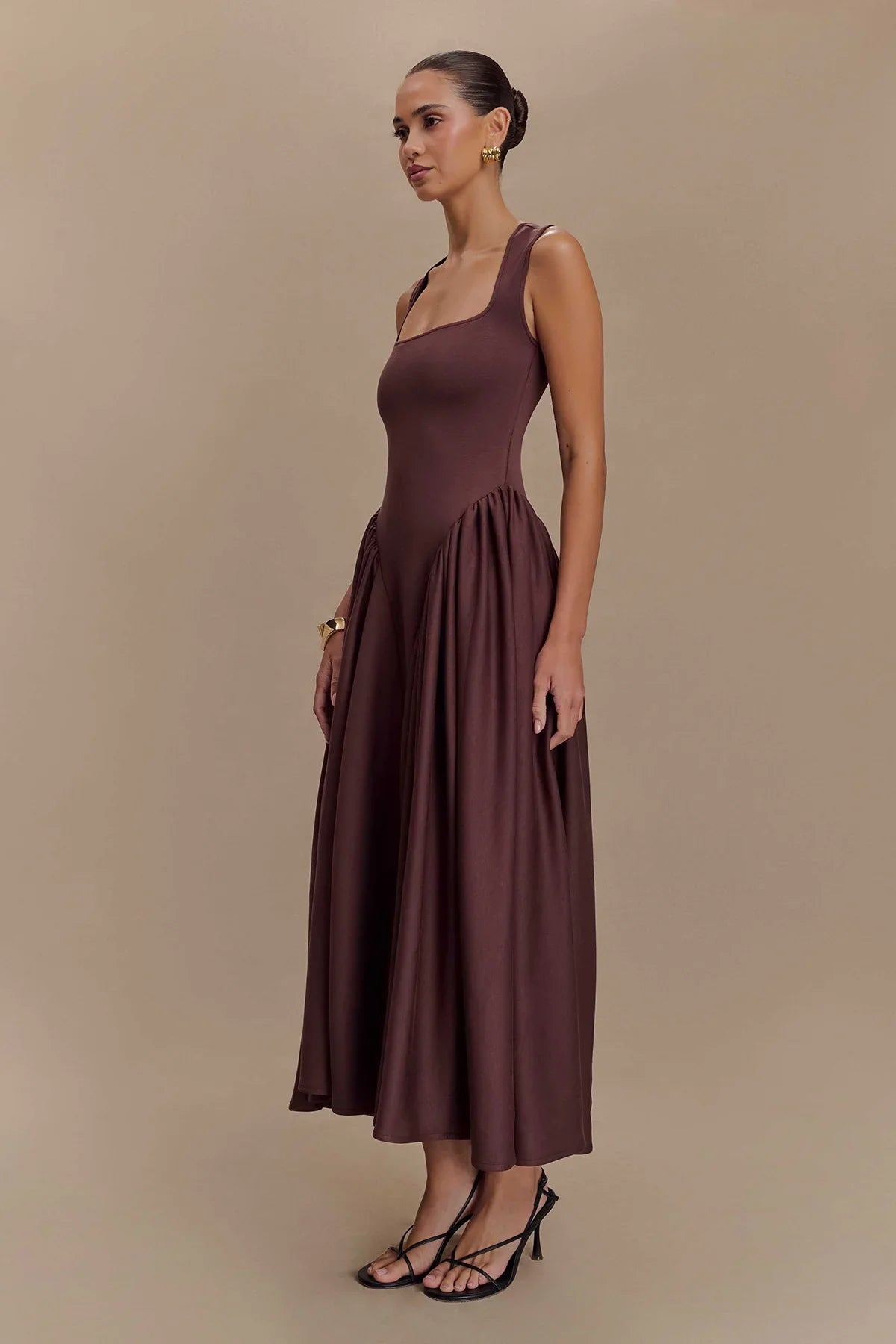 Vestito midi della linea Serena - Marrone cacao