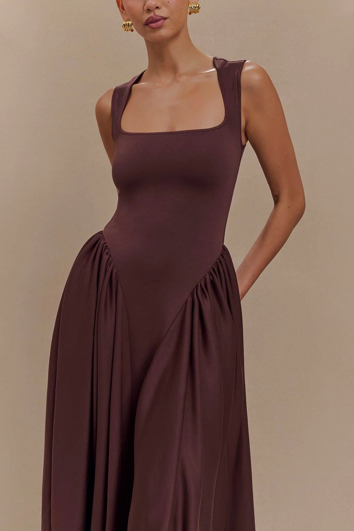 Vestito midi della linea Serena - Marrone cacao