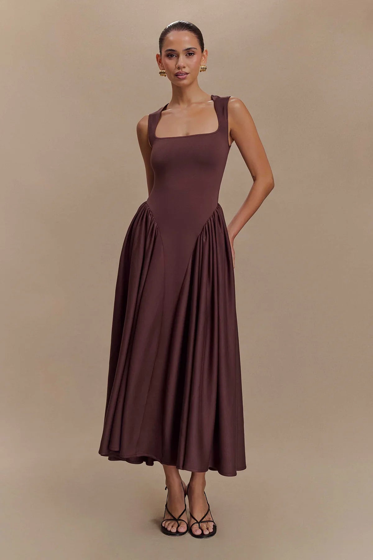 Vestito midi della linea Serena - Marrone cacao