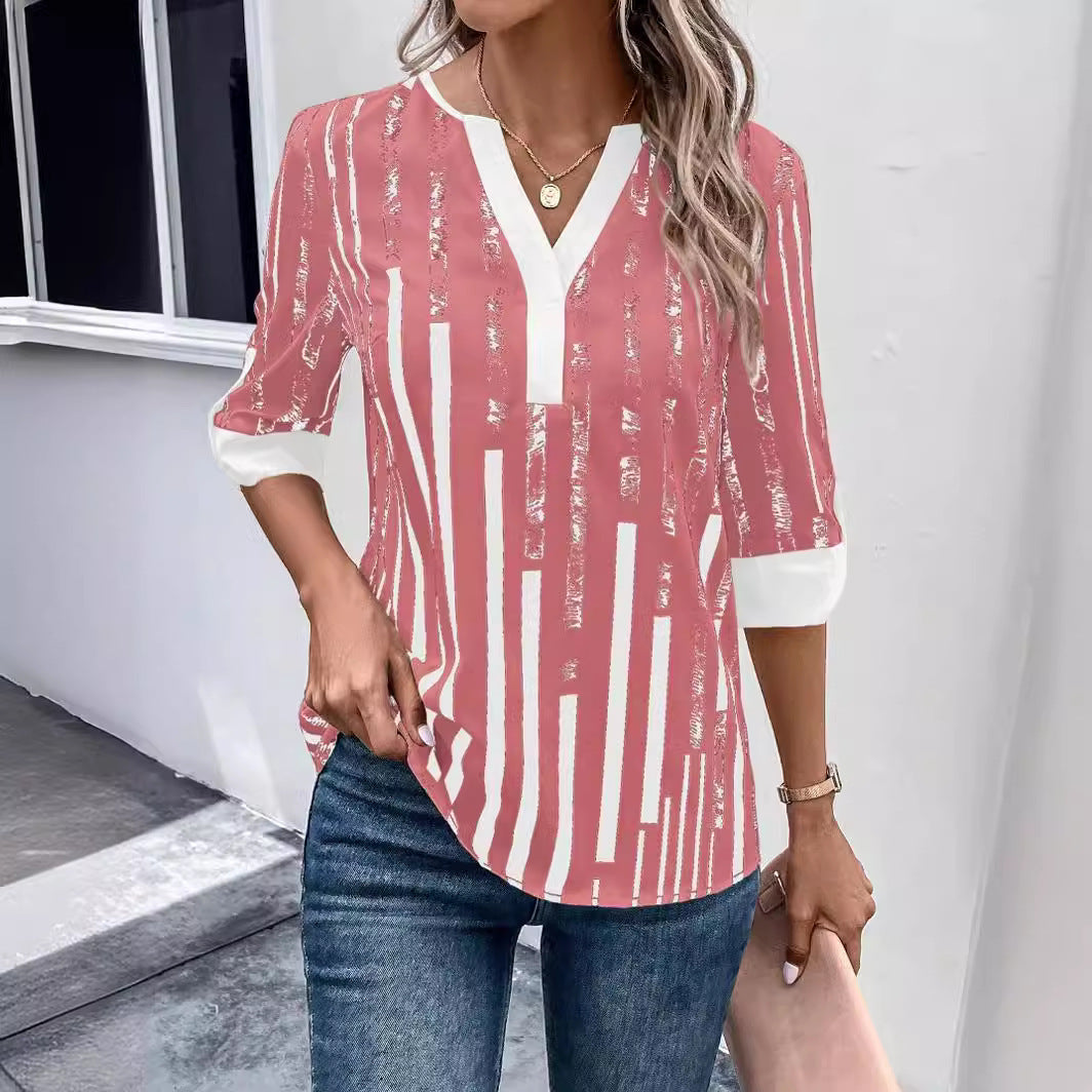 Inés - Camicetta a righe con scollo a V
