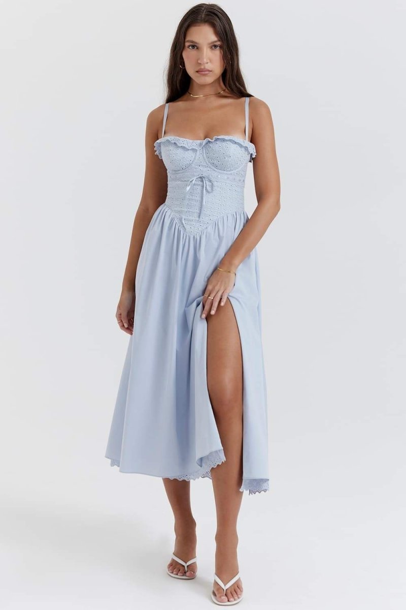 Vestido azul de encaje del alba